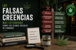 Infografía sobre los principales mitos y falsas creencias de los clubes sociales de cannabis frente a la realidad jurídica en España.